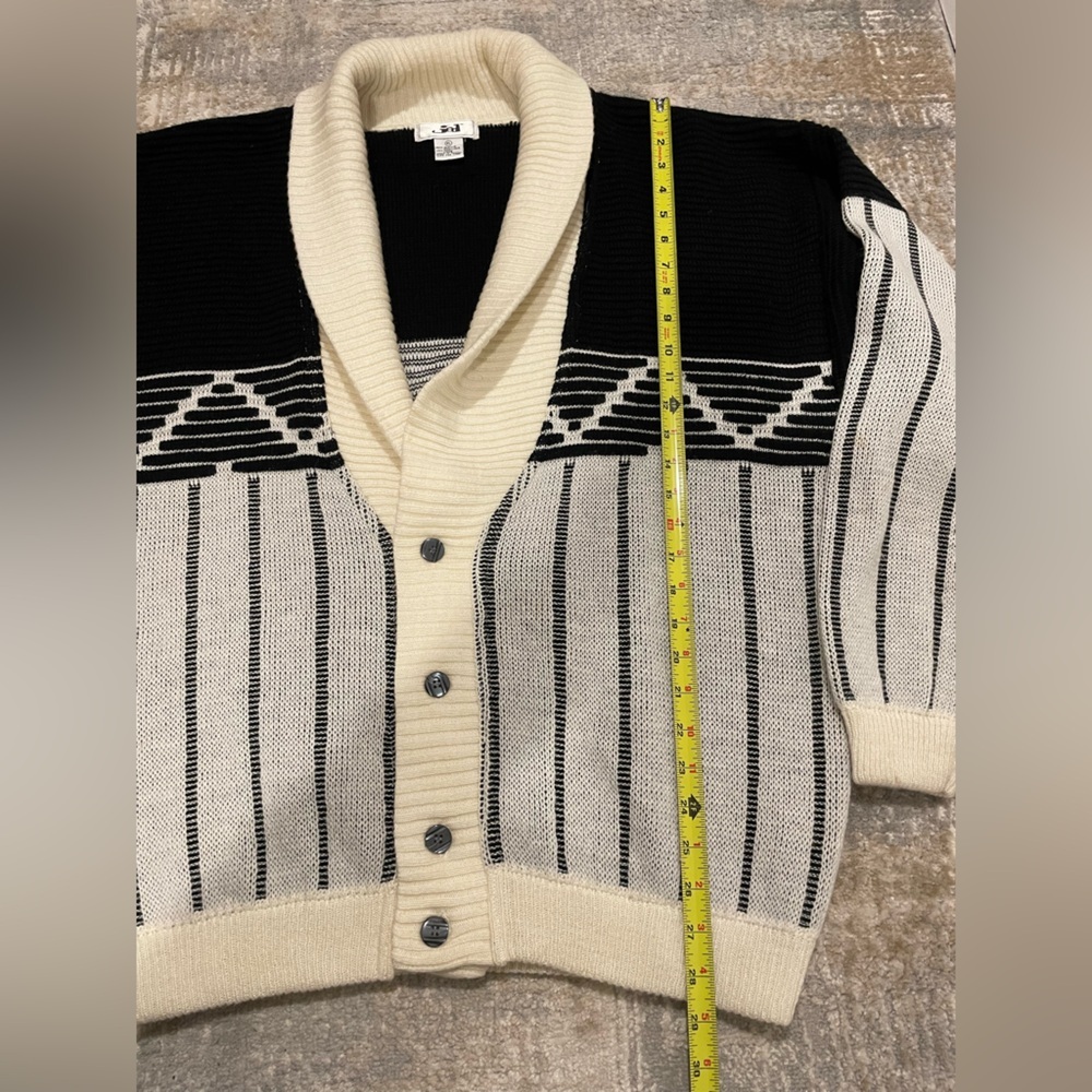 Vintage Jed Black Gray White Patterned Knit Cardigan Sweater Size XL 80’s 90’s - Picture 7 of 10